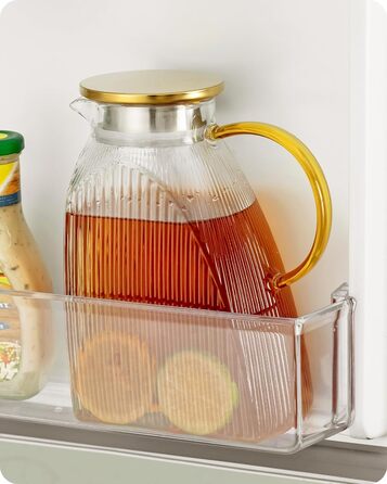 Baffect Carafe Glass with Lid, 1.8L/63oz Refrigerator Glass Carafe with Stainless Steel Lid, High Borosilicate Glass Carafe Pitcher for Hot or Cold Homemade Drinks