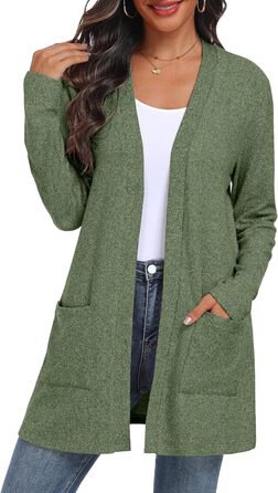 Жіночий в'язаний кардиган QIXING з кишенями | Легкий, елегантний, теплий | Зелений | для осені та зими