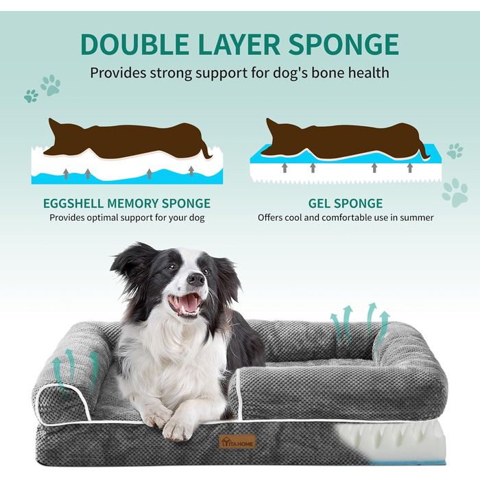 Крісло-лежанка для собак середніх порід YITAHOME, 51x48 см, ортопедичне, знімний чохол, сіре