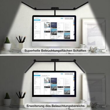 LED лампа для столу Asstikoo з регулюванням яскравості, 24W, складний дизайн, кріплення, для дому/офісу, 5 температур кольору, 3 режими яскравості, 3-головки, гнусий шийка