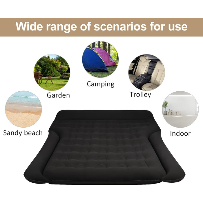 Надувний матрац для авто Vinteky з електричним насосом, 180x145 см, чорний (для кемпінгу, подорожей, SUV, універсальний)