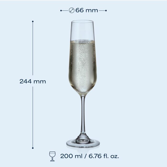 Кришталеві келихи Crystal Bohemia - набір 6 шт, 200 мл, для шампанського та просекко, миє в посудомийній машині, елегантні, стійкі до подряпин