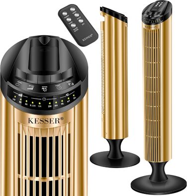 Турбо-вентилятор KESSER® з пультом керування, 90° осциляція, 3 швидкості, 90 см, таймер, золотий | Колонний вентилятор