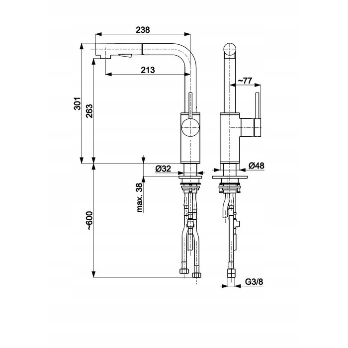 Змішач для кухні стільниковий KFA Armatura DUERO BASIC INOX, сріблястий