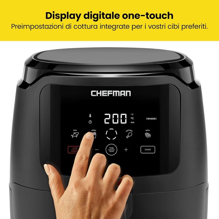 Фритюрниця Chefman з цифровим керуванням, 4.75 л, для сім'ї, сенсорне управління, для картоплі фрі, курки, м'яса, риби, з антипригарним покриттям, деталі придатні для миття в посудомийній машині, автоматичне вимкнення, чорна