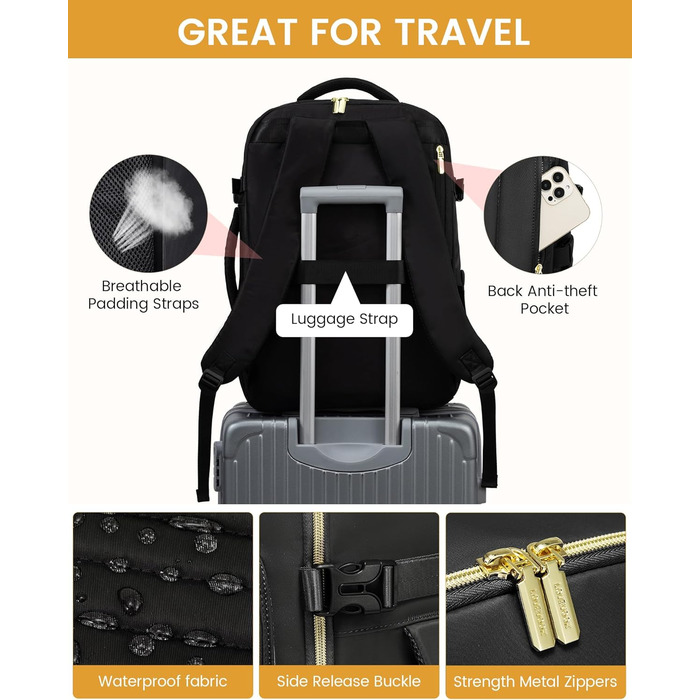 LOVEVOOK Рюкзак для ручної поклажі, 40L, водонепроникний, для ноутбука 17 дюймів, Easyjet, для подорожей, роботи, трекінгу, оливково-бежевий (18 дюймів, A-чорний)
