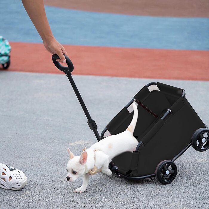 Візок для собак та котів OHMG, складний, до 20 кг, з гальмами, великий кошик, 3 вікна, тримач для напоїв, чорний