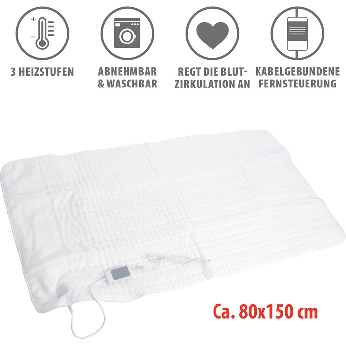 Електрична ковдра Alpina 80 x 150 см, 60 Вт, 3 режими нагріву, біла, поліестер