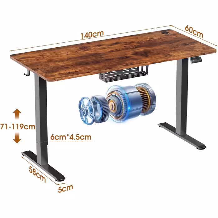JUMMICO Height-Adjustable Desk 120x60cm, Standing Desk (71-119cm), Electric Height-Adjustable Desk with 2-Memory Control and Anti-Collision Function (Vintage Brown)