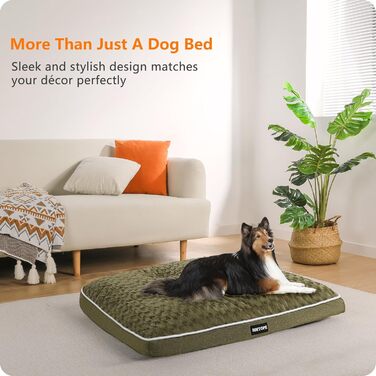 Ортопедичне ліжко для собак, килимок для собак з двошаровим дизайном, миється, знімний кошик для собак, 90 см для маленьких та середніх собак (89 x 59 x 10 см, оливковий)
