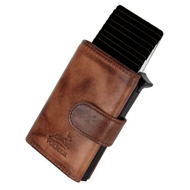 Чоловіче/жіноче картхолдер Volmer POP-UP з відділом для монет, з натуральної шкіри, RFID захистом, вміщує до 11 карт, кольори: Hunter Green (зелений), Zip Braun (коричневий)