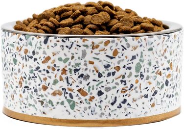 Миска для корму Pet Junkie Terrazzo з нержавіючої сталі для собак та котів, піднята, біла, маленька