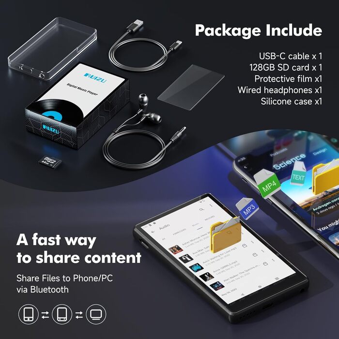 MP3 плеєр 163GB з Bluetooth, Spotify, WiFi, сенсорним екраном 4.5