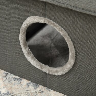 PawHut Cat Cave House Shape with Washable Cushion, Cozy Cat Snuggle Cave with Two Doors, 39 x 43.5 x 40.5 cm, Grey