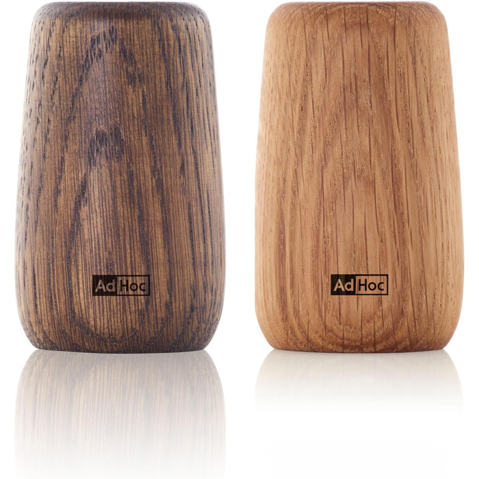 AdHoc GS30 Set of Pepper and Salt Shakers Yoko | Natural Oak Wood, Lightly and Darkly Oiled | Double Holes and Large Opening for Filling