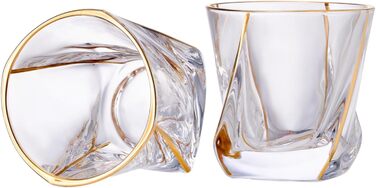 Glskey Crystal Whiskey Glasses Set - 4 Pack, 350ml Lead-Free - For Whiskey, Rum, Vodka, Gin, Scotch, Cognac & Water - Dishwasher Safe, Distorted Shape