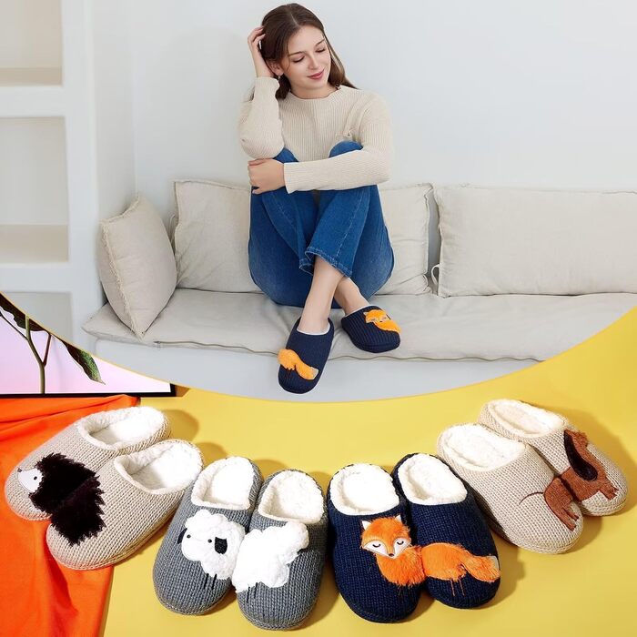 Тапочки жіночі зимові теплі, з плюшевою підкладкою, з принтом тварин, мультяшний лис, 39/40 EU