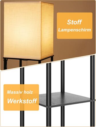 Стійка лампа з полицею для вітальні у стилі вінтаж, чорна. Металева підлога, 3 режими кольору, тканинний абажур, вимикач на ніжці. Ідеальна для вітальні, спальні, офісу.