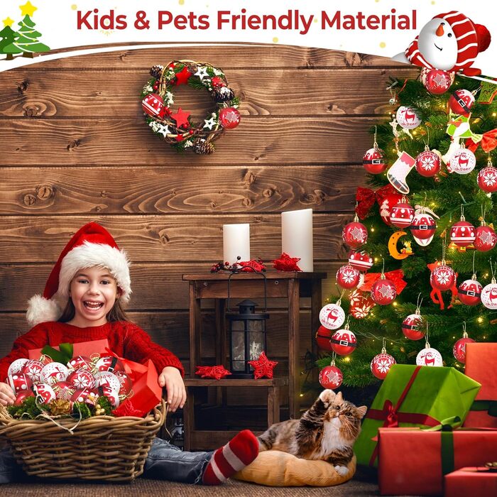 Набір прикрас на ялинку: 30 пластикових кулі діаметром 6 см (червоні та білі)