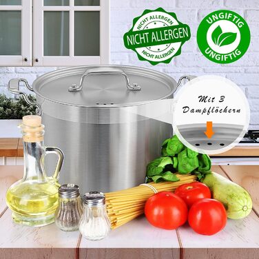 NutriChef Каструля з нержавіючої сталі 8 л 18/8 – Великий суповий та жаровий горщик з кришкою, підходить для індукції, кераміки, галогенових плит, для супів та рагу, харчова сталь, можна мити в посудомийці