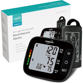 Тонометр EUROPAPA на плече для дому, вимірювання пульсу та артеріального тиску, велика манжета (22-42 см), 2 * 60 пам'ять, для 2 користувачів (чорний)