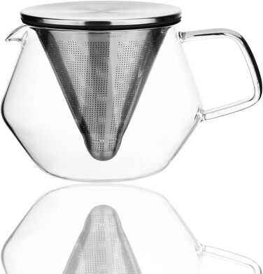 Kinto Unitea One Touch Teapot made of Stainless Steel, heat-resistant Glass Teapot with Stainless Steel Infuser in Lid (Japan Import) (600ml, Silver)