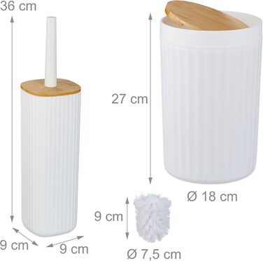 Набір для ванної кімнати Relaxdays, 6 предметів: аксесуари для ванної з пластику та бамбуку, повний комплект, білий/натуральний
