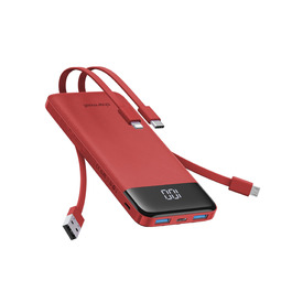 Powerbank Charmast 10000mAh з вбудованими кабелями, 6 виходів, 3 входи, USB-C, для iPhone, iPad, Samsung, червоний
