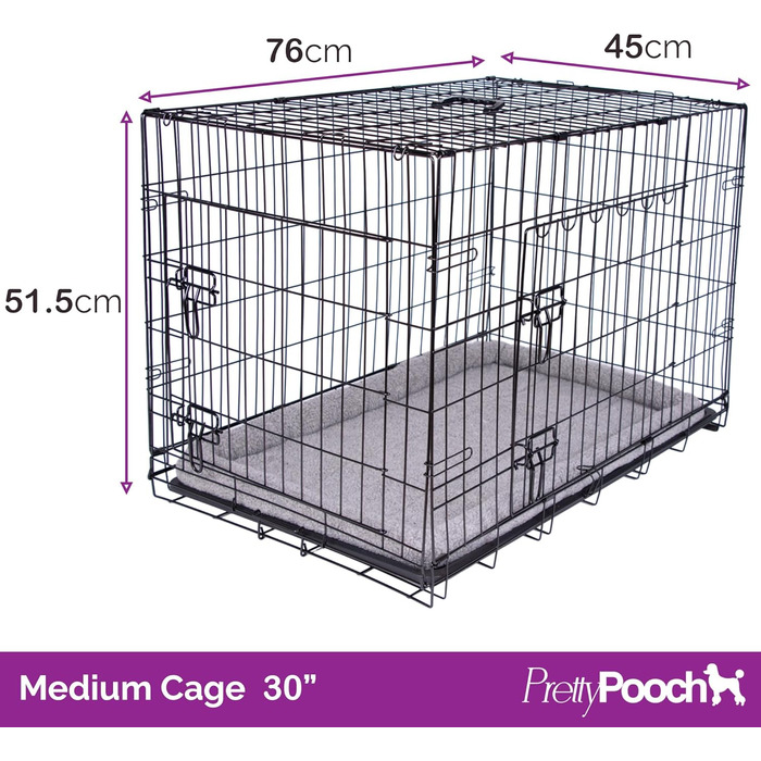 Клітка для собак та котів Pretty Pooch, розмір M, металева, складається, з лотком, двоє дверей та ліжком