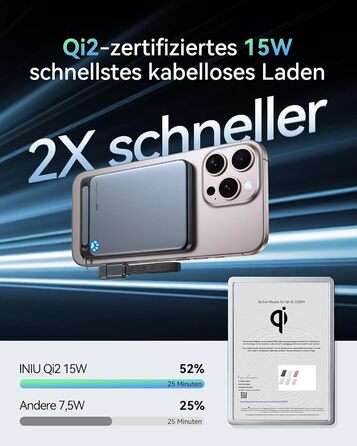 Power Bank INIU Magsafe 20W 5000mAh з магнітним кріпленням, Qi2, USB-C, з кабелем та підставкою, чорний