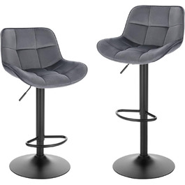 EUGAD Adjustable Bar Stools 2-Pack - 360° Swivel, Backrest, Footrest, Velvet Upholstery, Metal Frame - Dark Grey