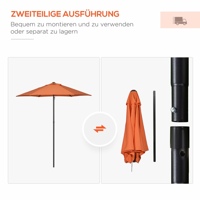 Outsunny Parasol Ø196 cm, Rotating Parasol with Tilt Function, Hexagonal Balcony Parasol Beach Parasol Windproof, Stable Market Parasol Crank Parasol Sun Protection for Beach, Balcony, Garden, Orange | Aosom