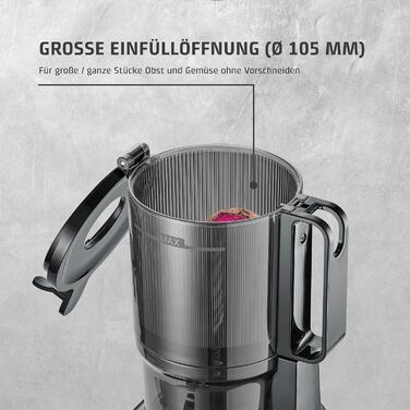 CASO Juice Fit - повільний соковичавник, переможець тесту Haus & Garten, 40 обертів/хв, велика завантажувальна воронка 130 мм, чорний