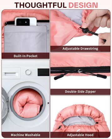 Сплячий мішок Sportneer Outdoor - ковдровий спальний мішок 3-4 сезони для дорослих, теплий, для кемпінгу, подорожей та активного відпочинку (200x85см, Рожевий)