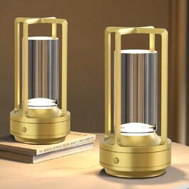 LED-лампа Hapfish на акумуляторі, 3000mAh, USB, бездротова, з кришталем, для дому та вулиці (2шт, золотий)
