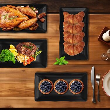 Teller Teller Rechteckig: чорний порцеляновий сервіровочний тарілка для закусок, десертів, суші, тортів, салатів, фруктів, антипасті та гарнірів (W5408-4)