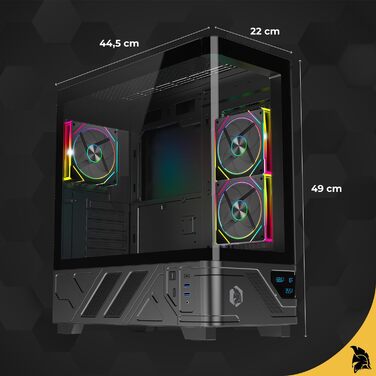 Корпус для ПК Empire Gaming ECM252 Mid Tower з цифровим дисплеєм (температура CPU/GPU, RPM) - 3 ARGB вентилятори - ATX/Micro-ATX/ITX - USB C (Чорний)