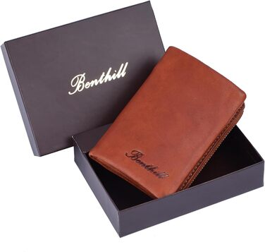 Benthill Small Wallet - Genuine Leather - Women's Wallet with RFID Protection - 6 Card Slots - Slim Wallet including Gift Box, Color: Brown