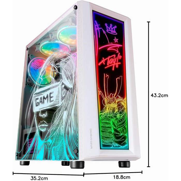 Корпус для ПК Mars Gaming MC300P MicroATX, білий, загартоване скло, Mesh-панель, 3x FRGB вентилятори