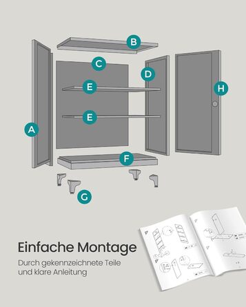 SONGMICS File Cabinet, Multi-Purpose Cabinet, Office Cabinet with 2 Doors, Lockable Cabinet, Steel Storage Cabinet, for Study Room, Living Room, Matte White OMC012W01 (80B cm, Matte White)