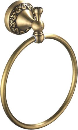 Brass toothbrush holder, antique bronze finish, cup holder with white ceramic cup, wall-mounted, bathroom accessory, patterned carving design (towel ring)