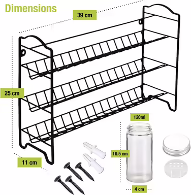 edihome Spice Rack, 24 Spice Jars, 3-Tier Organizer with Metal Frame, with Labels, Individual Lids, and Dispensers (Model 1)
