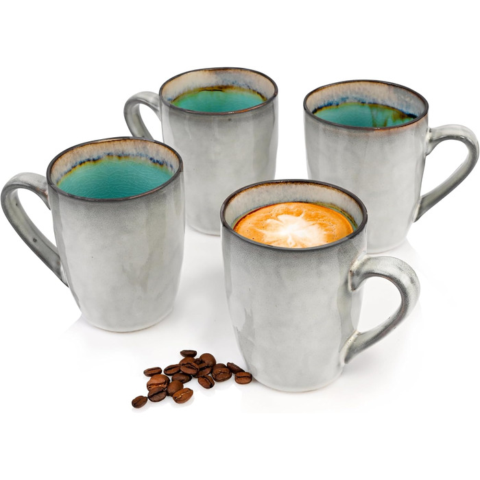 Singer | Capri Stoneware Coffee Mug Set, 4-Piece Coffee Cup Set, Modern and Unique Design 300 ml | PREMIUM COLLECTION