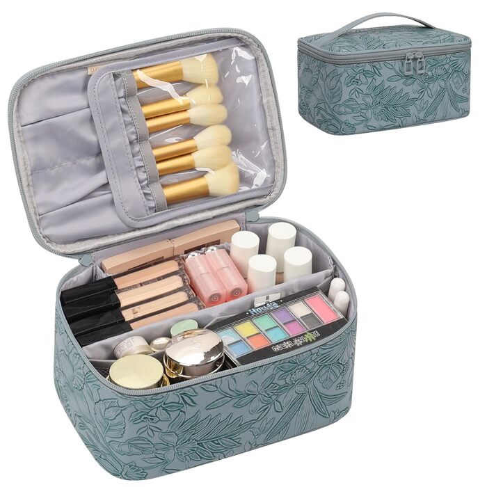 Косметичка для жінок, велика сумка для макіяжу, дорожня косметичка-кофр для жінок, дорожня косметичка для макіяжу, косметичка з ручкою та роздільниками (A-блакитна)