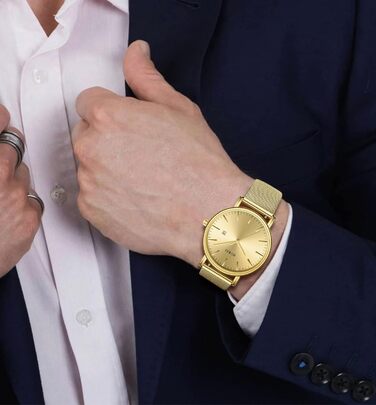 Годинник чоловічий BUREI Ultra Slim з датою, аналоговий, кварцовий механізм (сталь, золото)