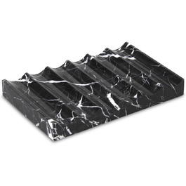 Скляна миска для мила з отвором, мармур, прямокутна, хвиляста, самостійно спорожняється, для ванної кімнати, кухні (чорний/білий)