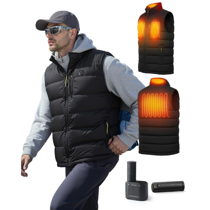 Тепла електрична жилетка InoKraft для чоловіків з підігрівом, акумулятор 8000mAh, USB-C, для зими, велоспорт, біг, хайкінг, XXL