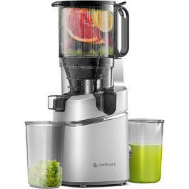 AMZCHEF Automatic All-in-One Juicer, 135MM Opening and 1.8L Juicer for Vegetables and Fruit, 250W Juicer Slow Juicer Test Winner with Triple Filter - Silver