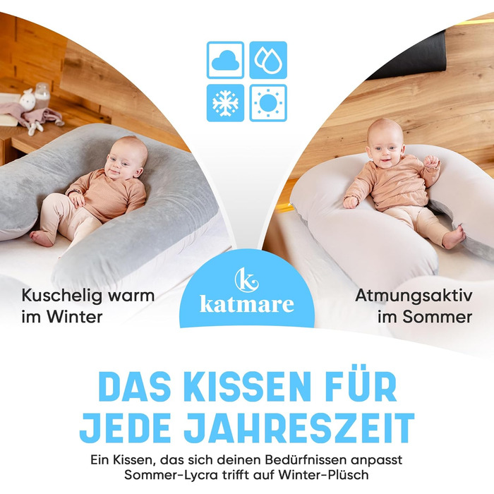 Подушка для сну на бік Katmare - вагітна подушка, подушка для годування, Body Pillow XXL з мікроперлин, знімний чохол, двостороння (зима/літо)
