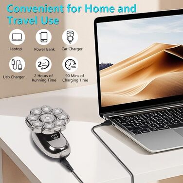 Електричний чоловічий голкострум OFFCUP Glatzen з 9D голками, водонепроникний IPX6, з LED-дисплеєм та тримером для носа (6 в 1)